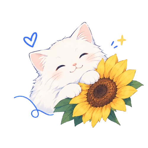 cat and sunflower illustration